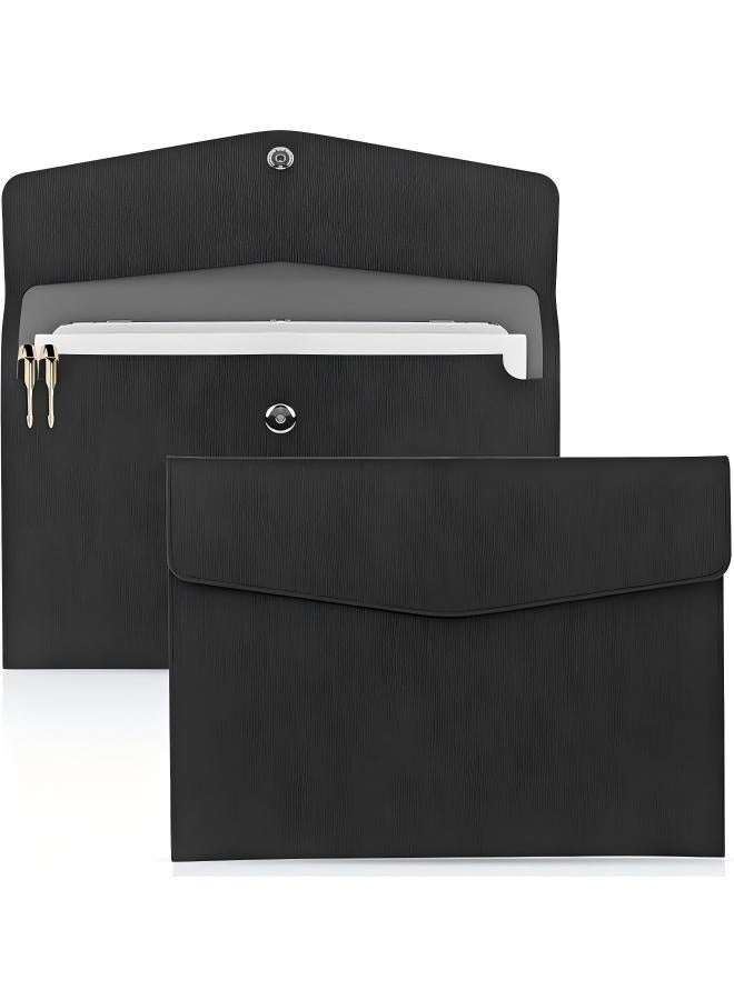 File Folder, PU Leather A4 Document Holder Organizer Filing Envelope Portfolio Case Tablet Sleeve with Magnetic Snap Closure for Home School Office Stationery (Black) - Image 1